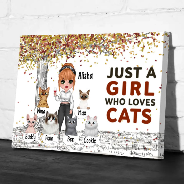 Up To 6 Cats Just A Girl Who Loves Cats - Personalized Canvas For Her, Cat Mom, Cat Lovers