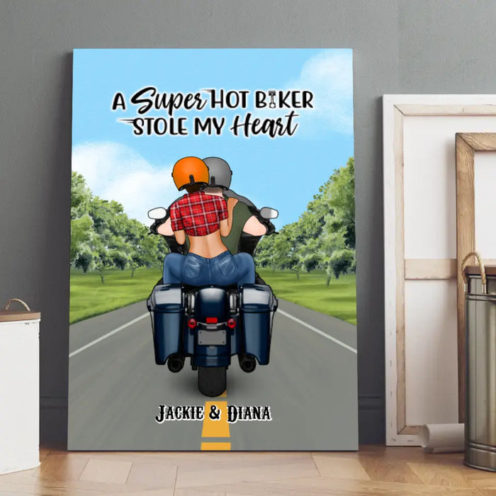 A Super Hot Biker Stole My Heart - Personalized Canvas For Couples, Her, Him, Motorcycle Lovers