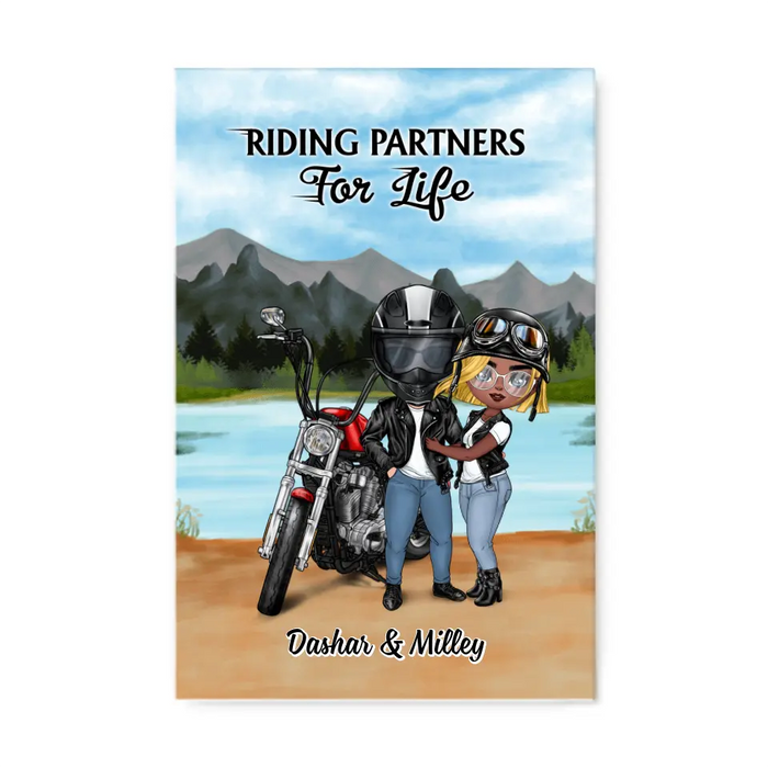 Motorcycle Couple Hugging, Riding Partners - Personalized Canvas For Motorcycle Lovers, Bikers