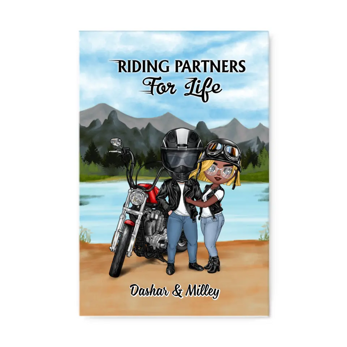 Motorcycle Couple Hugging, Riding Partners - Personalized Canvas For Motorcycle Lovers, Bikers