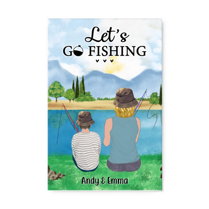 Let's Go Fishing Mom & Kids - Personalized Canvas For Mom, Kids, Family, Fishing