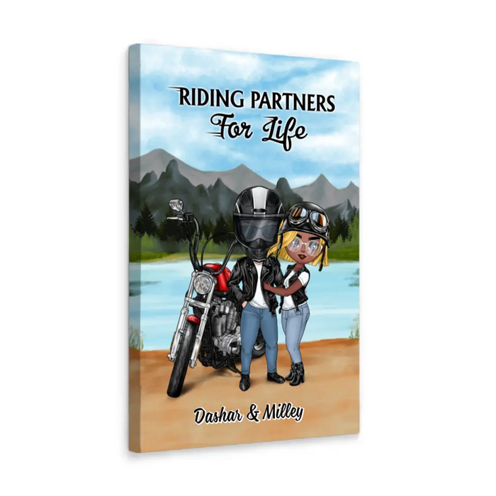 Motorcycle Couple Hugging, Riding Partners - Personalized Canvas For Motorcycle Lovers, Bikers