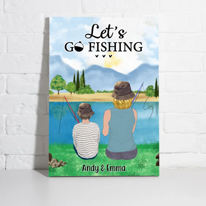 Let's Go Fishing Mom & Kids - Personalized Canvas For Mom, Kids, Family, Fishing