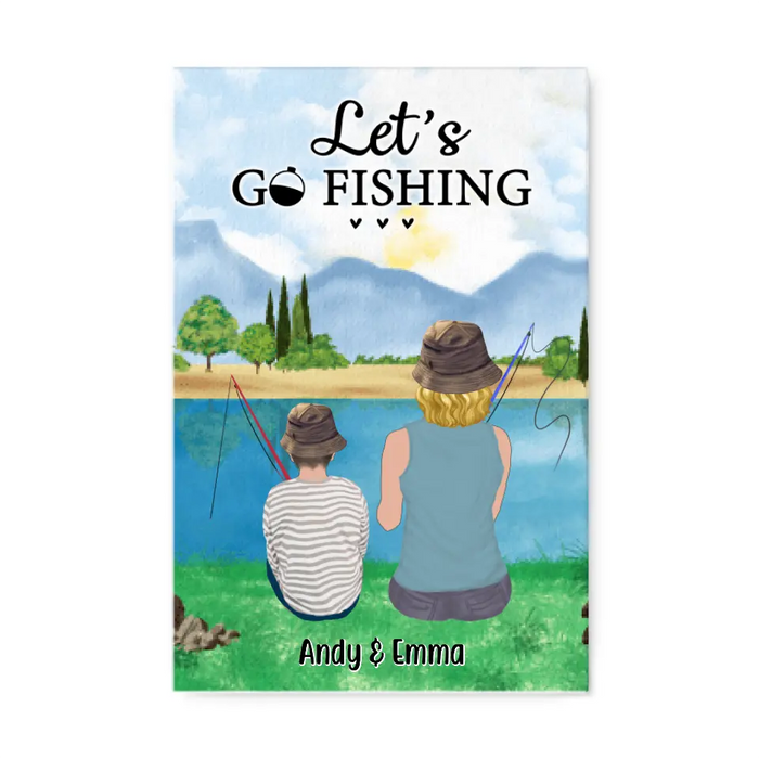 Let's Go Fishing Mom & Kids - Personalized Canvas For Mom, Kids, Family, Fishing