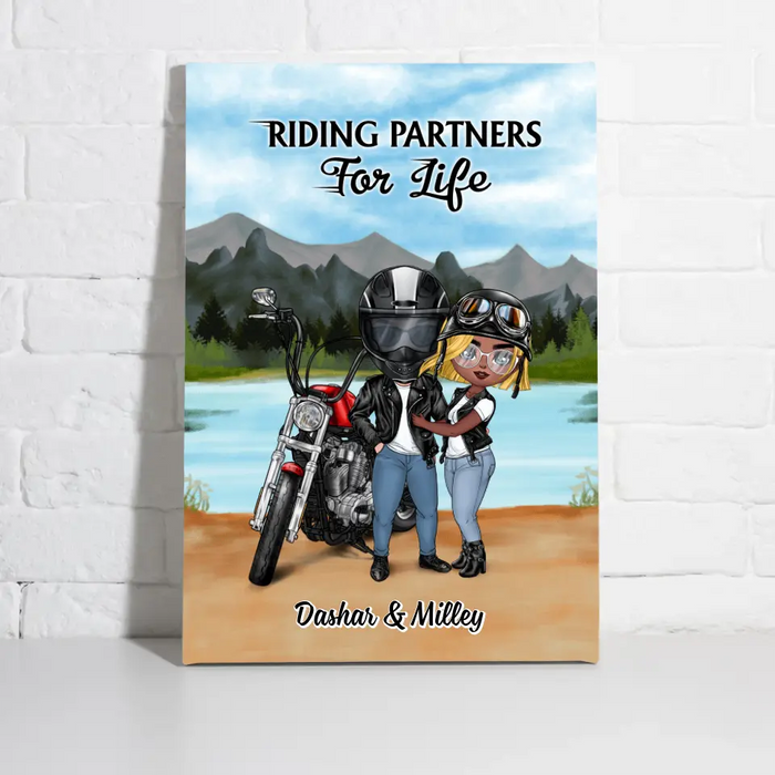 Motorcycle Couple Hugging, Riding Partners - Personalized Canvas For Motorcycle Lovers, Bikers