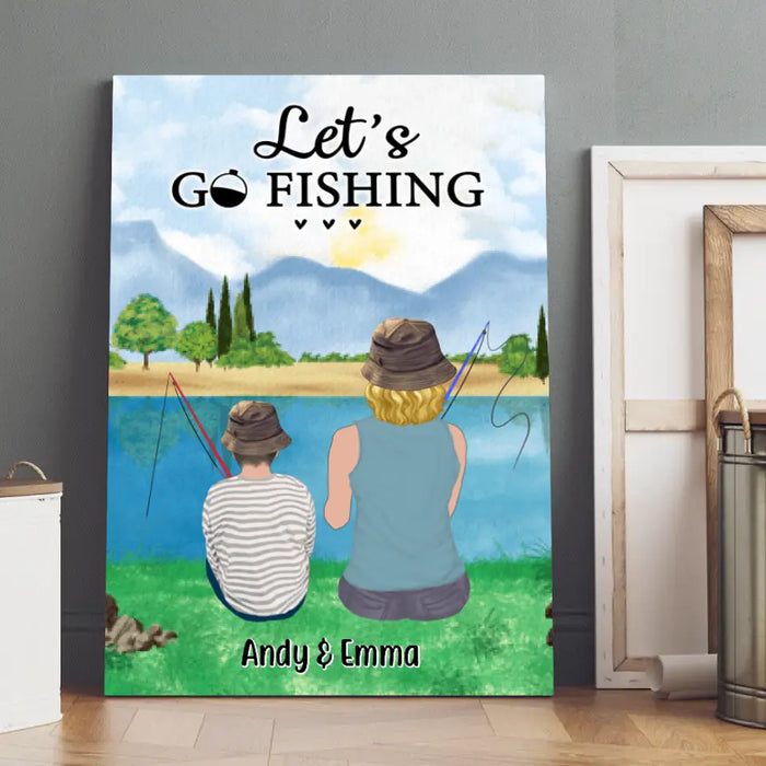 Let's Go Fishing Mom & Kids - Personalized Canvas For Mom, Kids, Family, Fishing