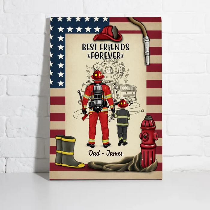 Best Friends Forever - Personalized Gifts Custom Firefighter Canvas for Son for Dad, Firefighter Gifts