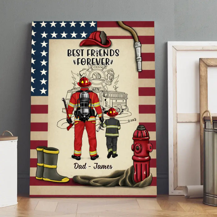 Best Friends Forever - Personalized Gifts Custom Firefighter Canvas for Son for Dad, Firefighter Gifts