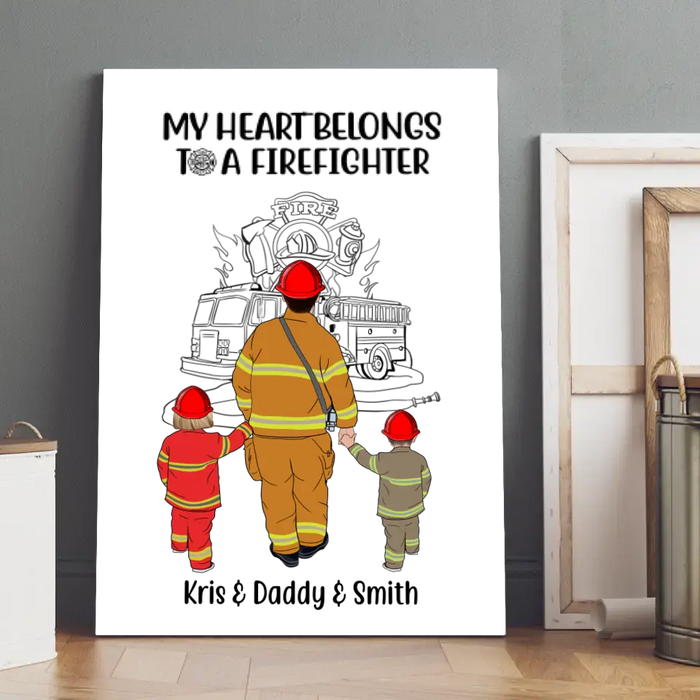 My Heart Belongs To A Firefighter - Personalized Gifts Custom Firefighter Canvas For Family For Mom, Firefighter Gifts