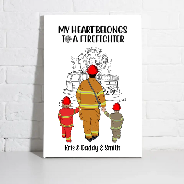 My Heart Belongs To A Firefighter - Personalized Gifts Custom Firefighter Canvas For Family For Mom, Firefighter Gifts