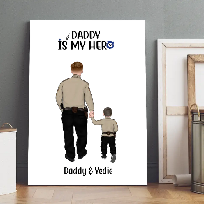 Daddy Is My Hero - Personalized Gifts Custom Police Officer Canvas For Dad For Mom, Police Officer Gifts