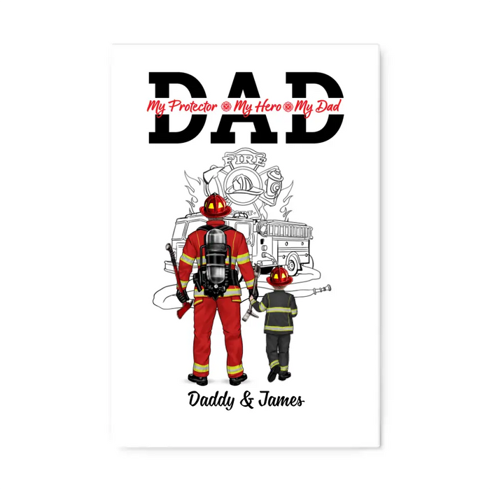 To My Dad - Personalized Gifts Custom Firefighter Canvas for Family, Firefighter Gifts