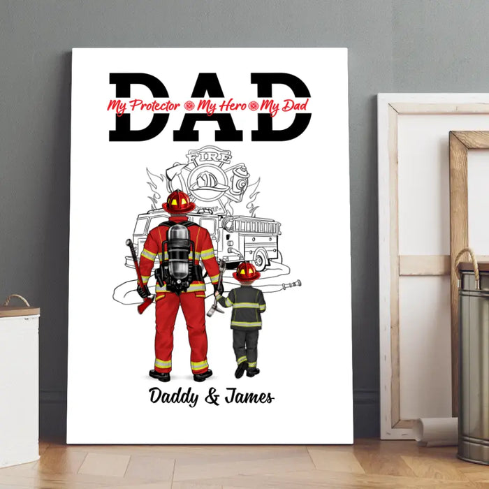 To My Dad - Personalized Gifts Custom Firefighter Canvas for Family, Firefighter Gifts