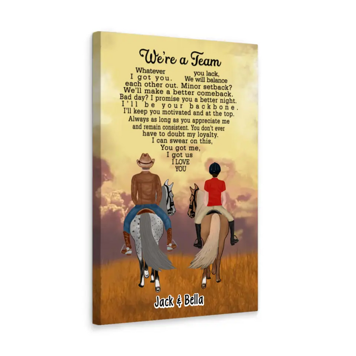 We're A Team Couple Having Date - Personalized Canvas For Horse Riding Couples, Horseback Riding, Horse Lovers