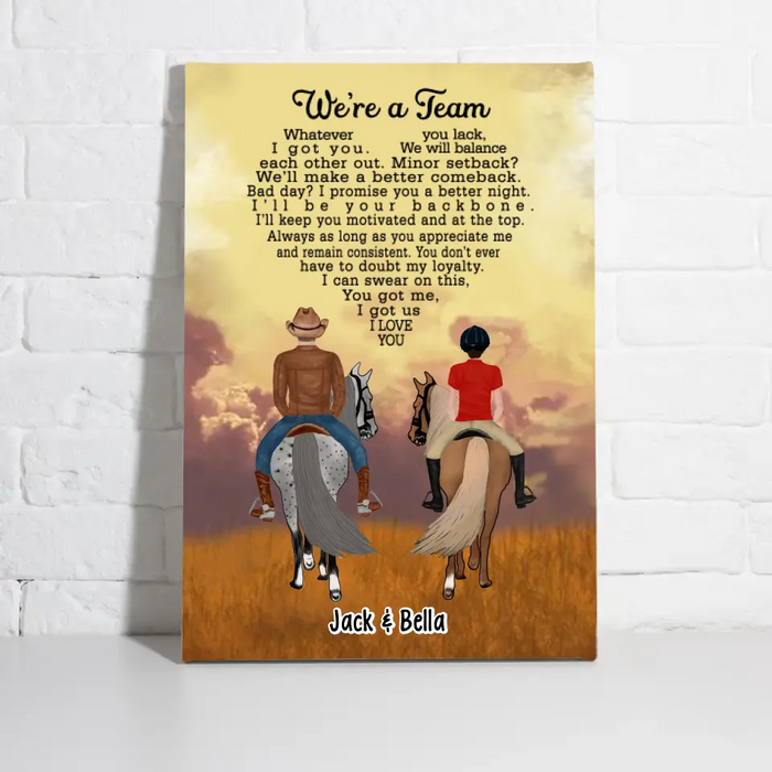 We're A Team Couple Having Date - Personalized Canvas For Horse Riding Couples, Horseback Riding, Horse Lovers