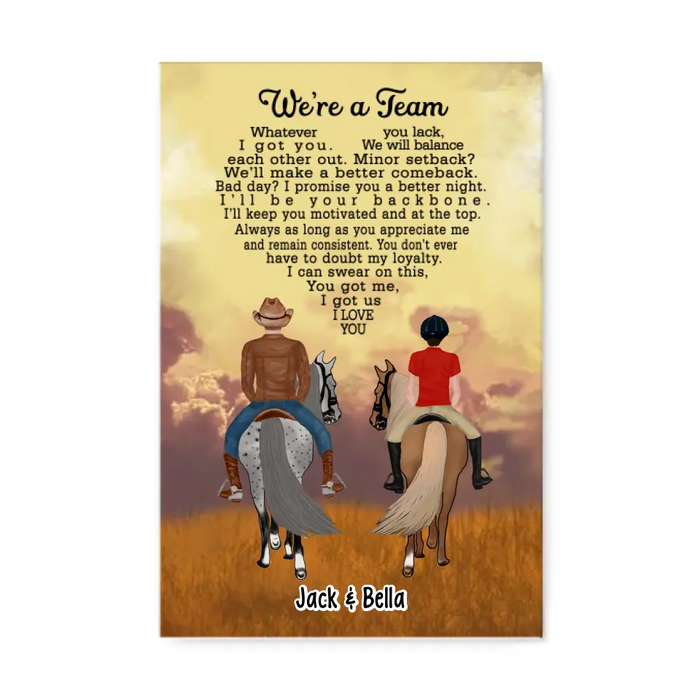 We're A Team Couple Having Date - Personalized Canvas For Horse Riding Couples, Horseback Riding, Horse Lovers