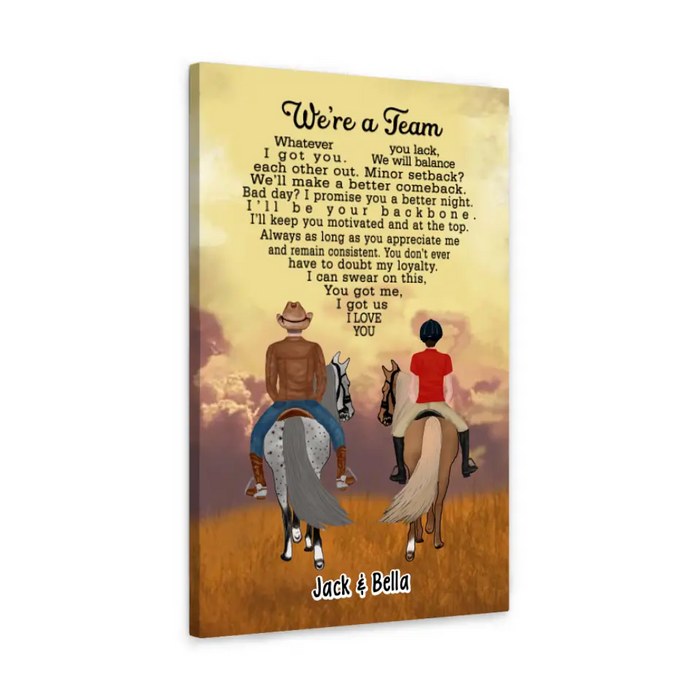 We're A Team Couple Having Date - Personalized Canvas For Horse Riding Couples, Horseback Riding, Horse Lovers