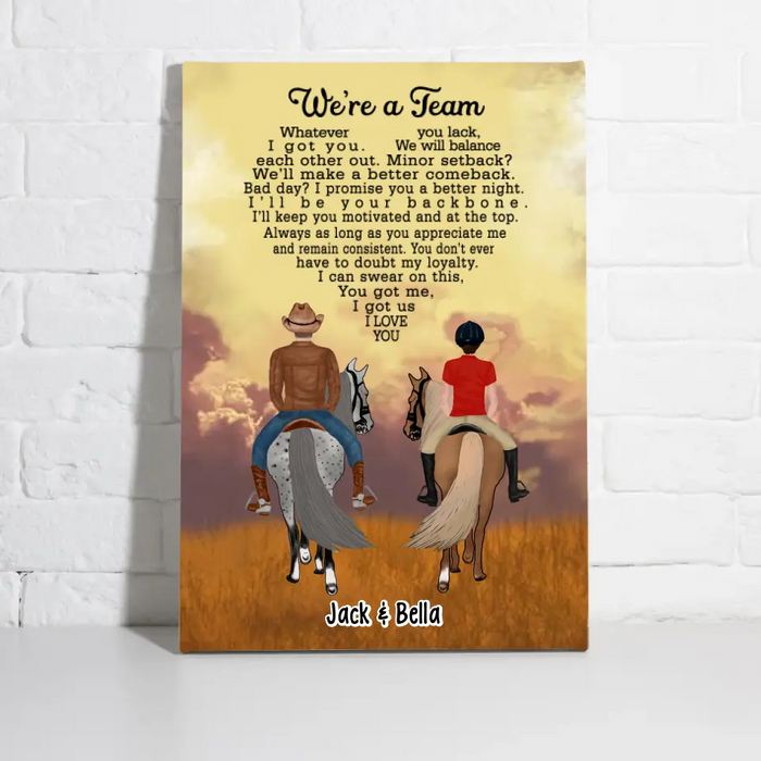 We're A Team Couple Having Date - Personalized Canvas For Horse Riding Couples, Horseback Riding, Horse Lovers