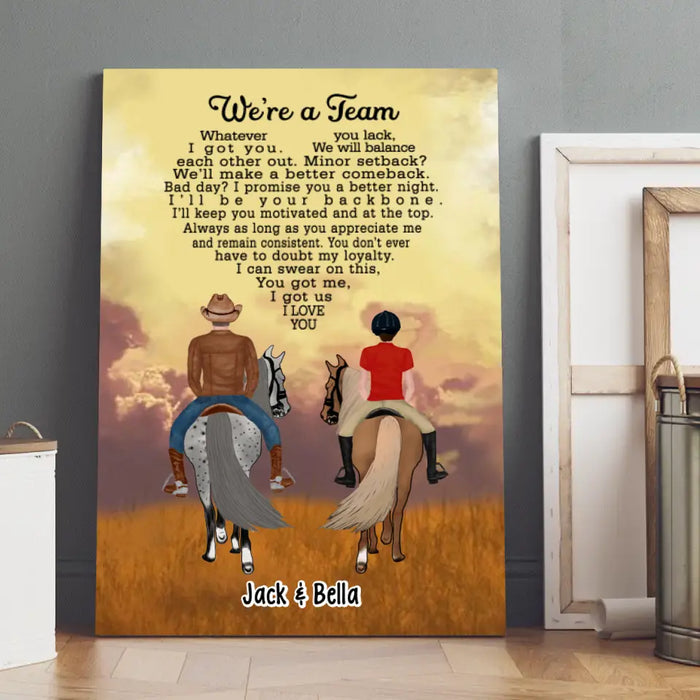 We're A Team Couple Having Date - Personalized Canvas For Horse Riding Couples, Horseback Riding, Horse Lovers