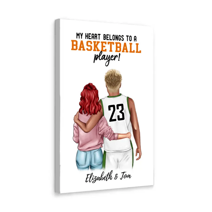 My Heart Belongs To A Basketball Player - Personalized Canvas For Her, For Him, For Couples