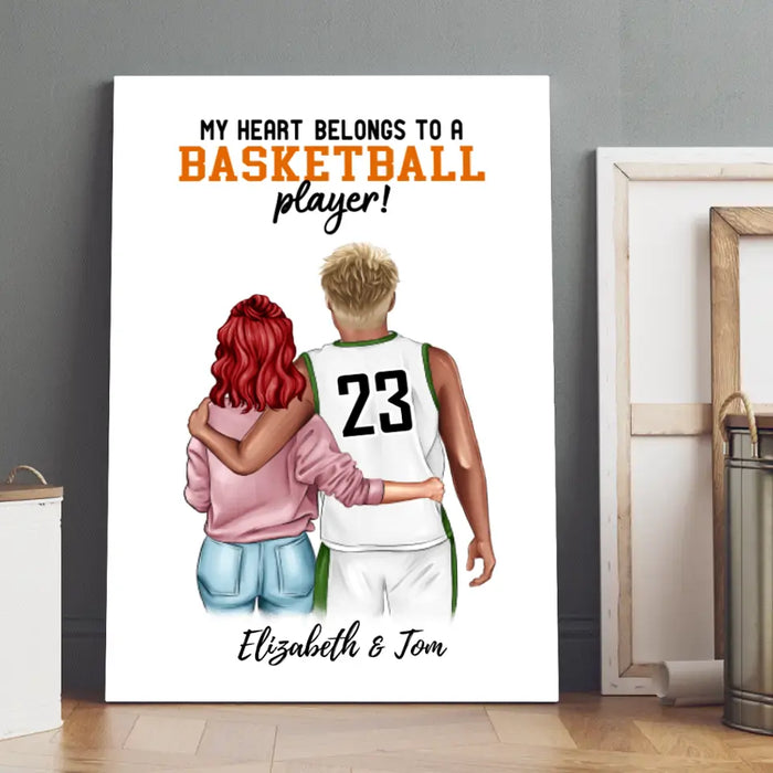 My Heart Belongs To A Basketball Player - Personalized Canvas For Her, For Him, For Couples