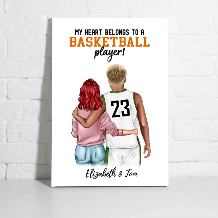 My Heart Belongs To A Basketball Player - Personalized Canvas For Her, For Him, For Couples