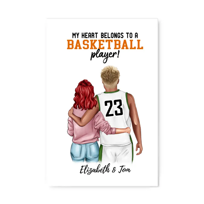 My Heart Belongs To A Basketball Player - Personalized Canvas For Her, For Him, For Couples