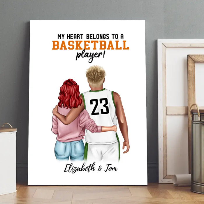 My Heart Belongs To A Basketball Player - Personalized Canvas For Her, For Him, For Couples