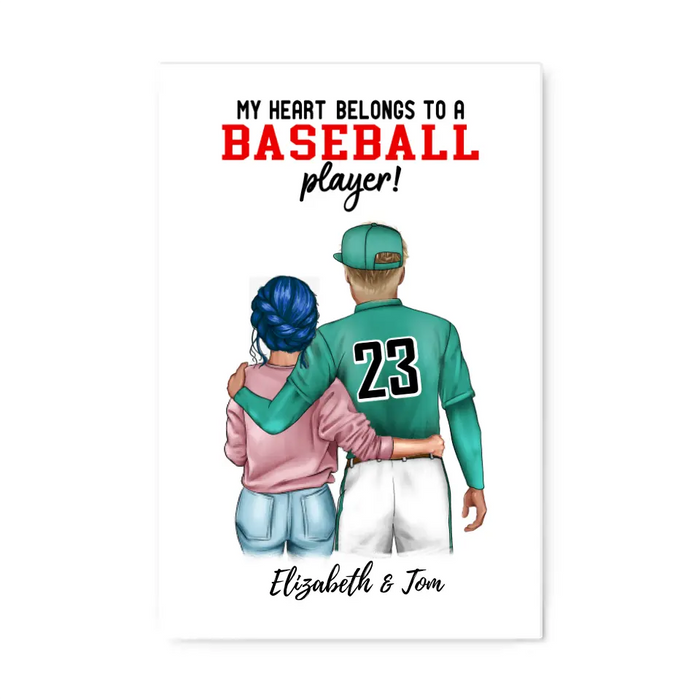 My Heart Belongs to a Baseball Player - Personalized Canvas for Couples, Baseball