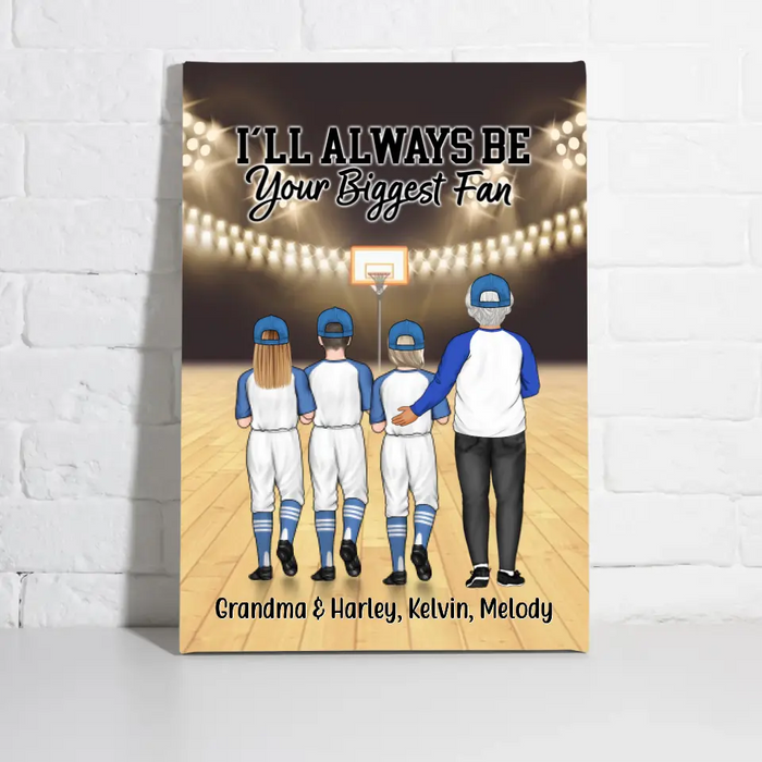 I'll Always Be Your Biggest Fan, Up to 3 Kids - Personalized Canvas for Grandma, Basketball