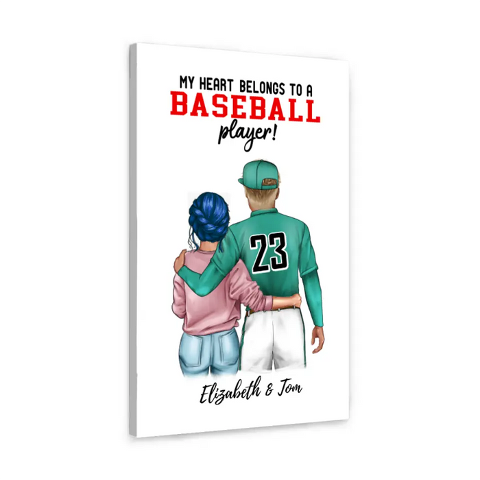 My Heart Belongs to a Baseball Player - Personalized Canvas for Couples, Baseball