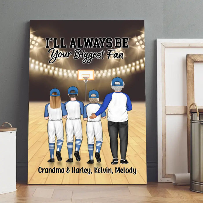 I'll Always Be Your Biggest Fan, Up to 3 Kids - Personalized Canvas for Grandma, Basketball