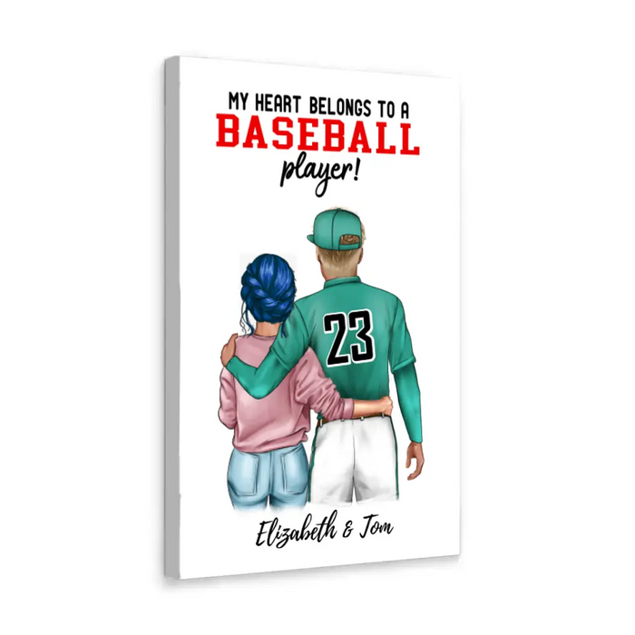 My Heart Belongs to a Baseball Player - Personalized Canvas for Couples, Baseball