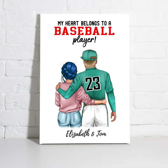 My Heart Belongs to a Baseball Player - Personalized Canvas for Couples, Baseball