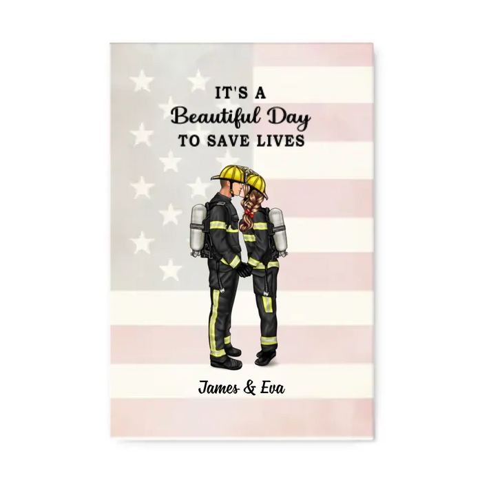 You & Me We Got This - Personalized Canvas For Couple, Couple Portrait, Firefighter, EMS, Nurse, Police Officer, Military