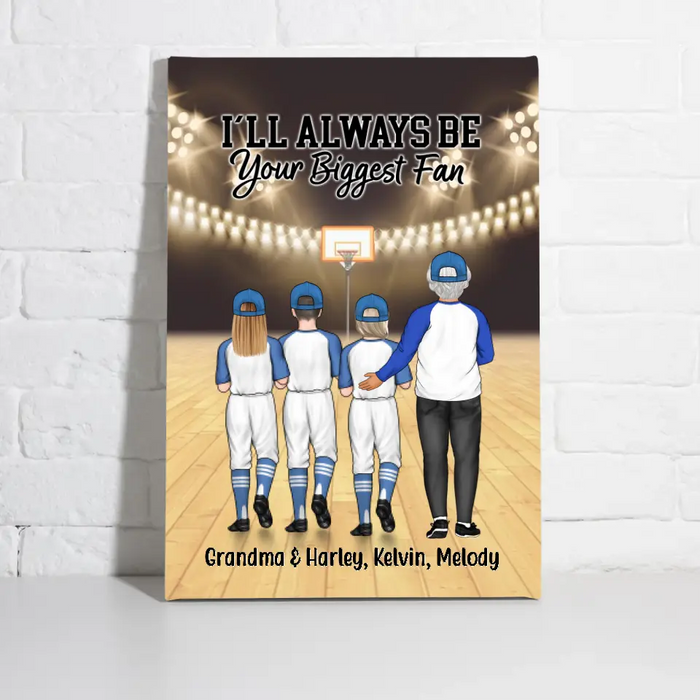 I'll Always Be Your Biggest Fan, Up to 3 Kids - Personalized Canvas for Grandma, Basketball