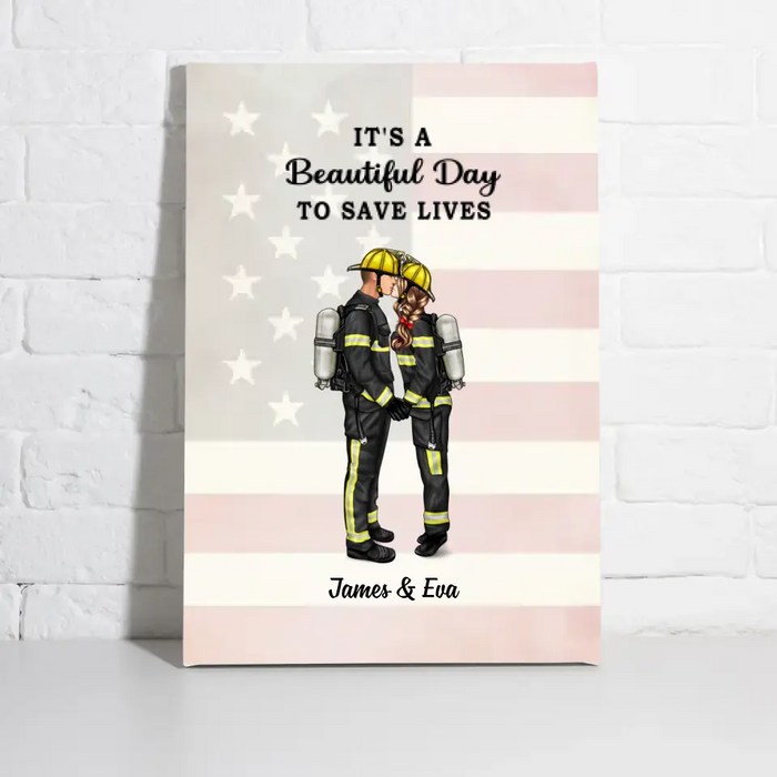 You & Me We Got This - Personalized Canvas For Couple, Couple Portrait, Firefighter, EMS, Nurse, Police Officer, Military