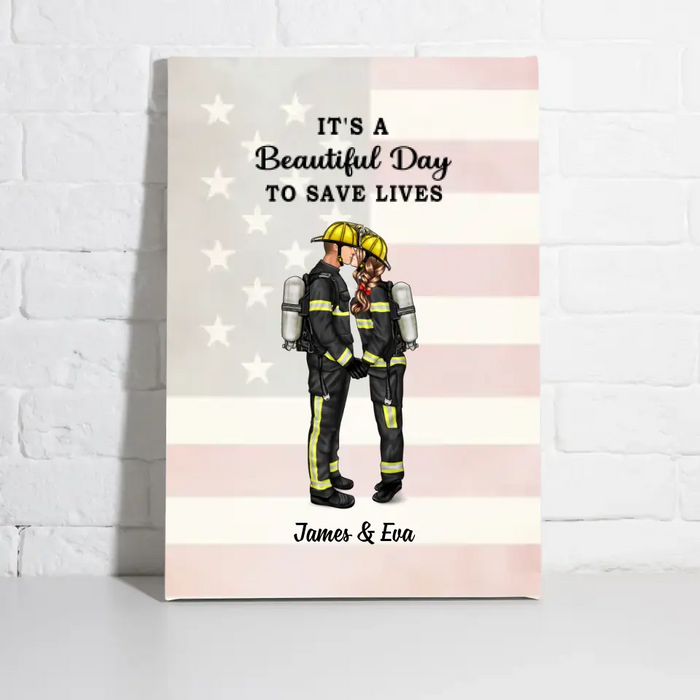 You & Me We Got This - Personalized Canvas For Couple, Couple Portrait, Firefighter, EMS, Nurse, Police Officer, Military