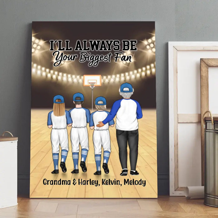 I'll Always Be Your Biggest Fan, Up to 3 Kids - Personalized Canvas for Grandma, Basketball