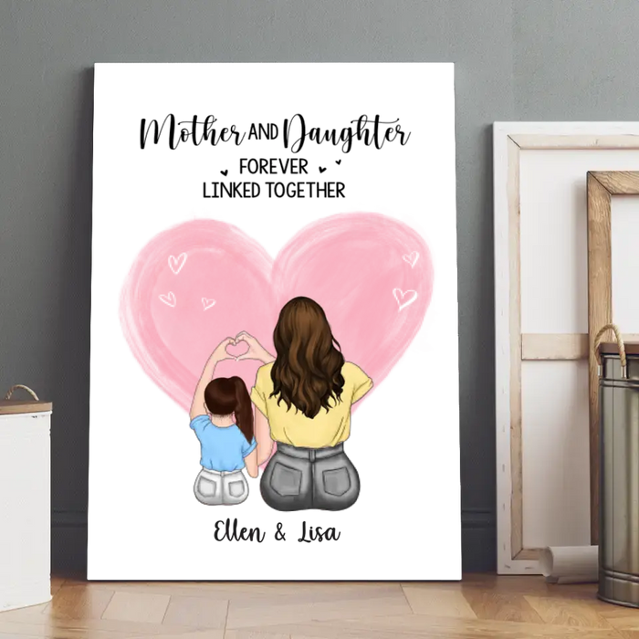 Mother and Daughter Forever Linked Together - Mother's Day Personalized Gifts Custom Canvas for Mom, Mother and Child Wall Art