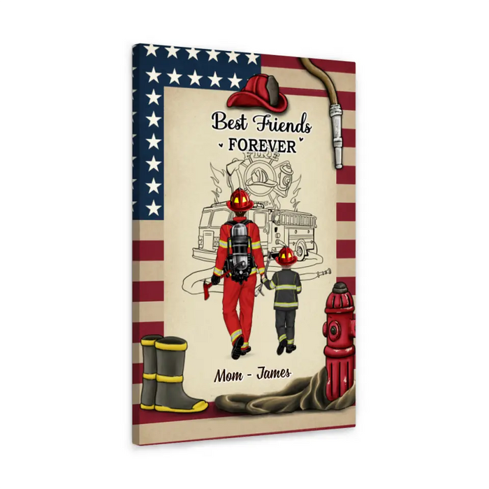 Best Friend Forever - Mother's Day Personalized Gifts - Custom Firefighter Canvas for Family - Firefighter Gifts