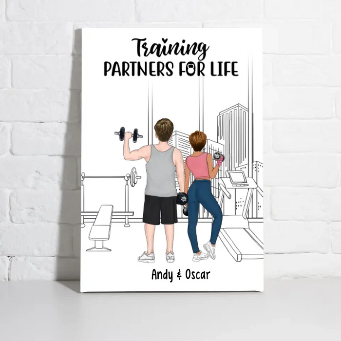 Training Partners for Life - Personalized Gifts for Custom Fitness Canvas for Couples, Fitness Lovers, Gym Lovers