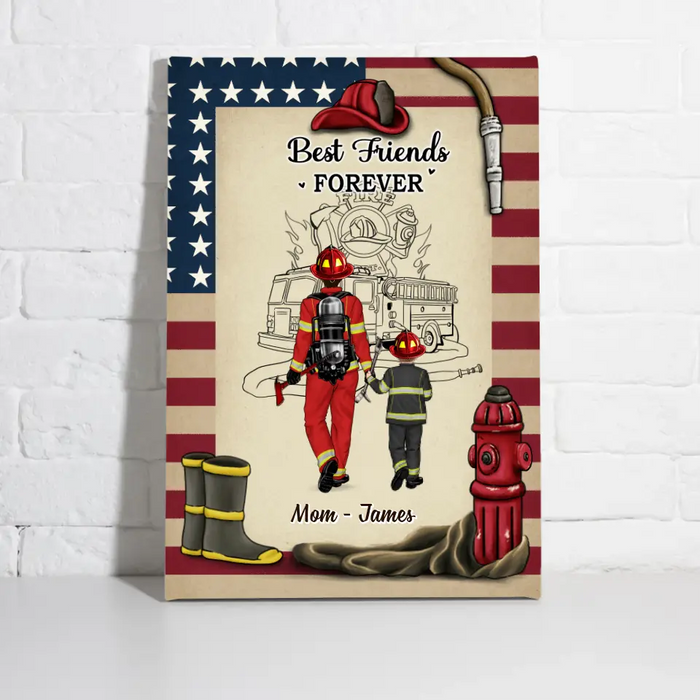 Best Friend Forever - Mother's Day Personalized Gifts - Custom Firefighter Canvas for Family - Firefighter Gifts