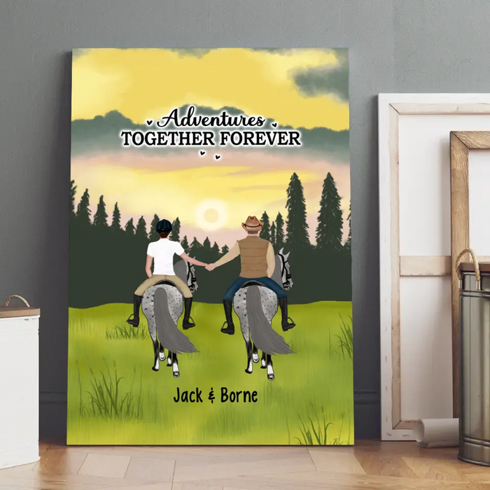 Adventures Together Forever Holding Hands Riding Horseback - Personalized Gifts Custom Horse Canvas For Couples, Horse Lovers