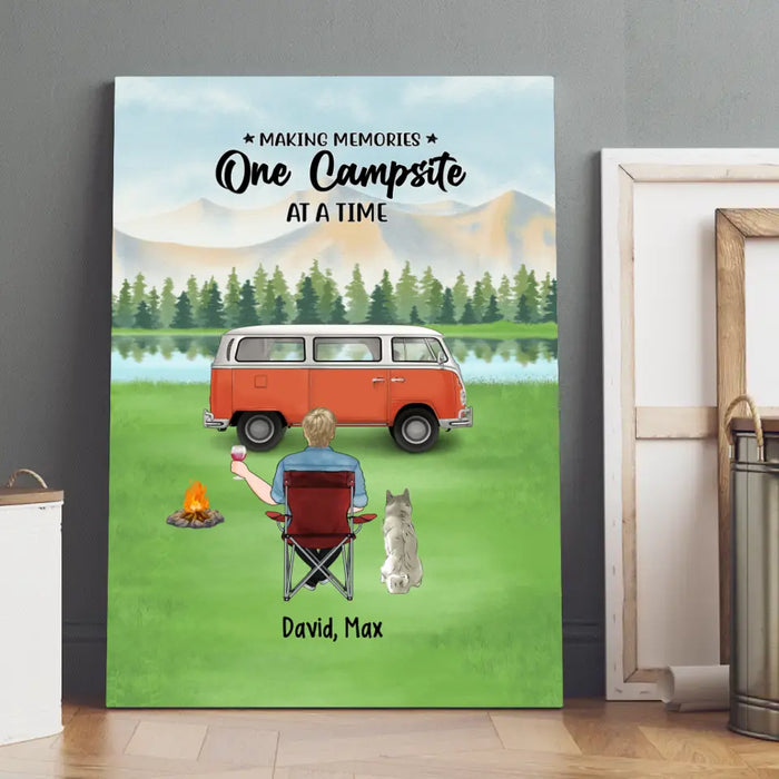 Making Memories One Campsite At A Time - Personalized Gifts Custom Camping Canvas For Dog Dad, Camping Lovers