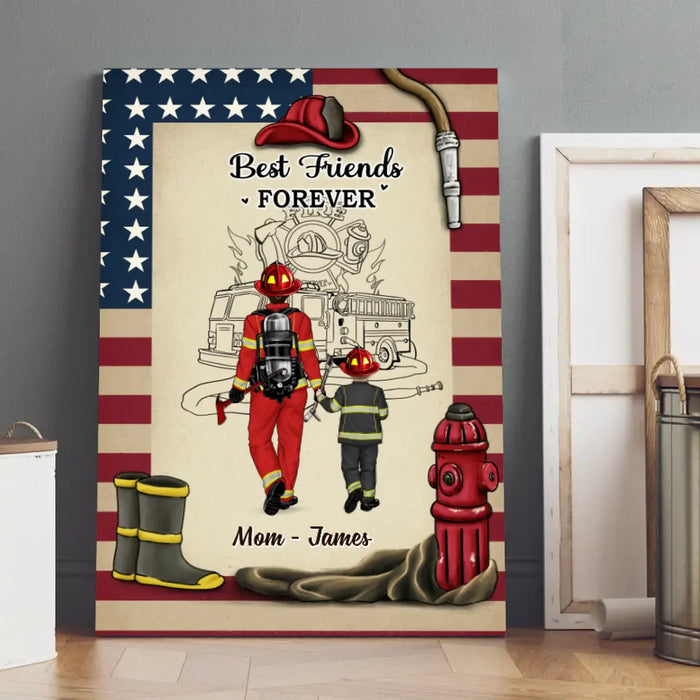 Best Friend Forever - Mother's Day Personalized Gifts - Custom Firefighter Canvas for Family - Firefighter Gifts