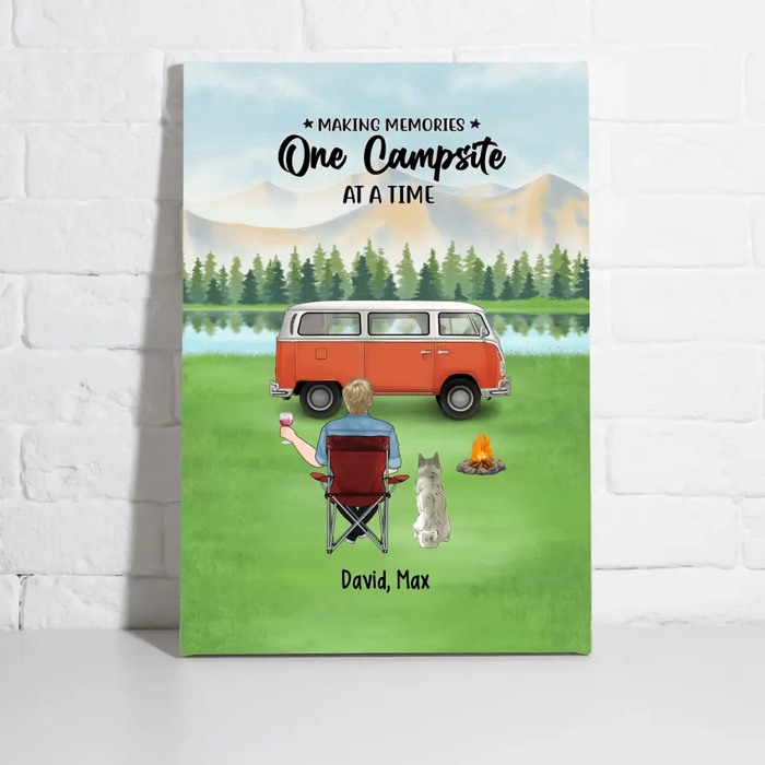 Making Memories One Campsite At A Time - Personalized Gifts Custom Camping Canvas For Dog Dad, Camping Lovers