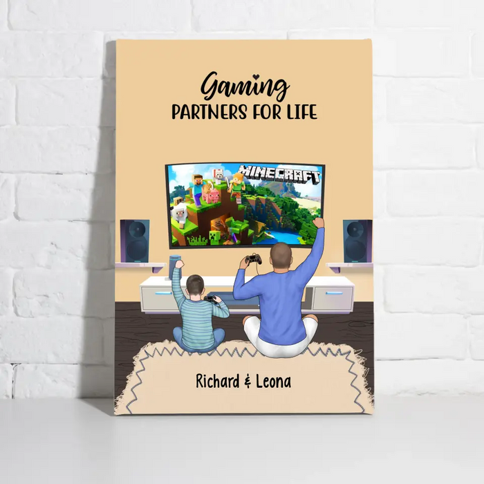 Gaming Partners for Life Father and Son - Personalized Gifts Custom Gaming Canvas for Dad, Gaming Lovers