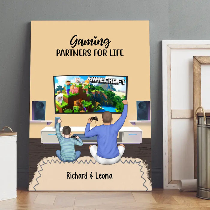 Gaming Partners for Life Father and Son - Personalized Gifts Custom Gaming Canvas for Dad, Gaming Lovers