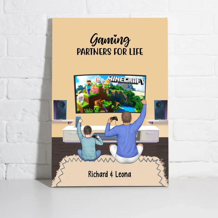 Gaming Partners for Life Father and Son - Personalized Gifts Custom Gaming Canvas for Dad, Gaming Lovers